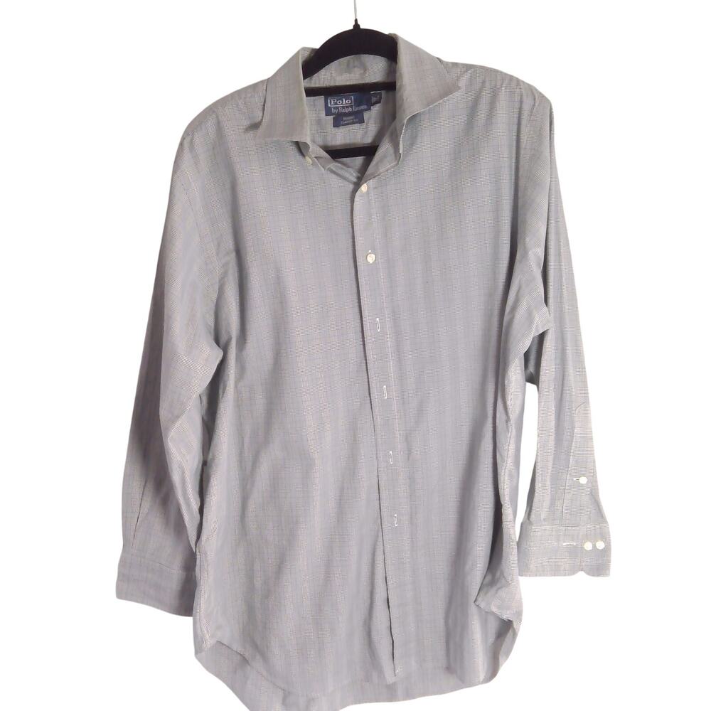 Polo Ralph Lauren Gray Glen Plaid Long Sleeve Dress Shirt 17 32/33 XL EUC
